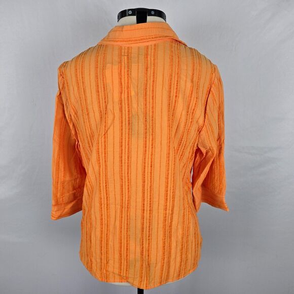 CJ Banks Blouse Women's 1X Orange Striped Button Down 3/4 Sleeve Collar NWT - Picture 5 of 16